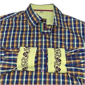 Visconti Uomo Shirt Mens L‎ Flip Cuff Tartan Long Sleeve Button Up Preppy Club